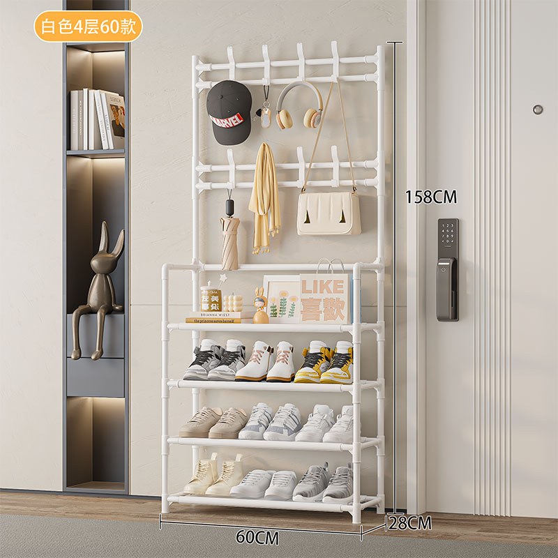 4 Tier Multi Function Entryway Shoe Coat Rack Metal Freestanding Hat Clothes Hanger Storage Shelf for Home Entrance Wardrobe - Image 8