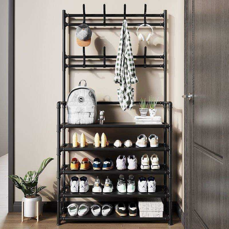 4 Tier Multi Function Entryway Shoe Coat Rack Metal Freestanding Hat Clothes Hanger Storage Shelf for Home Entrance Wardrobe - Image 6