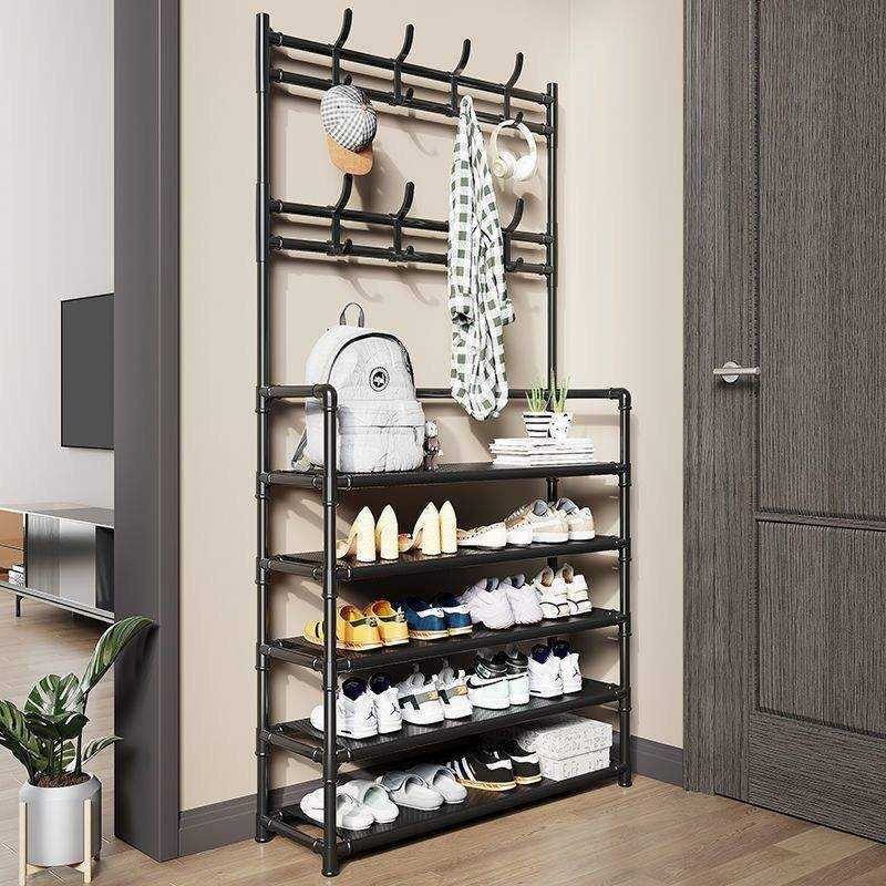 4 Tier Multi Function Entryway Shoe Coat Rack Metal Freestanding Hat Clothes Hanger Storage Shelf for Home Entrance Wardrobe - Image 3
