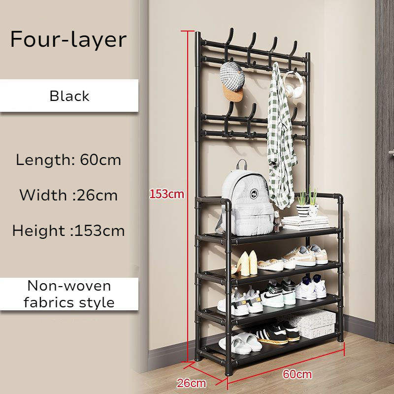 4 Tier Multi Function Entryway Shoe Coat Rack Metal Freestanding Hat Clothes Hanger Storage Shelf for Home Entrance Wardrobe - Image 2
