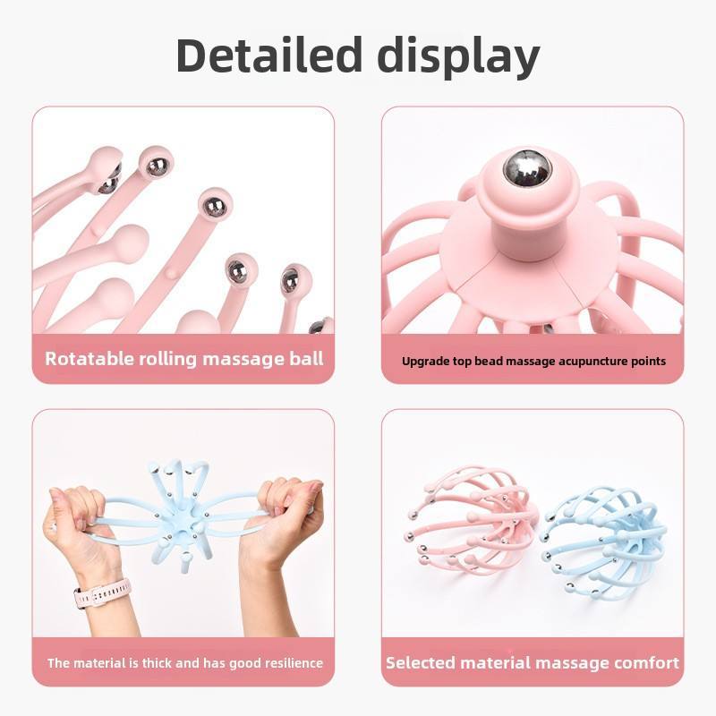 Deep Relaxation and Stress Relief Octopus Handheld Head Scratcher Relaxing Roller Balls Plastic Hair Claw Scalp Massage Tool - Image 5