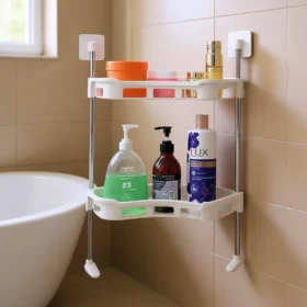 Two-Tier Plastic Wall Mounted Bathroom Shelf Storage Rack