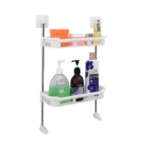 Two-Tier Plastic Wall Mounted Bathroom Shelf Storage Rack