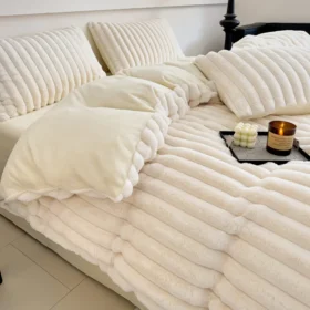 Luxury Soft Faux Rabbit Fur Fleece Duvet Cover Bedding Set
