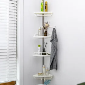 Four-Tier Plastic Telescopic Corner Bathroom Shower Caddy Rack